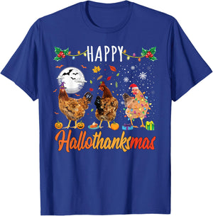Chicken HalloThanksMas Shirt Halloween Autumn Christmas T-Shirt - T-Shirt | Royal