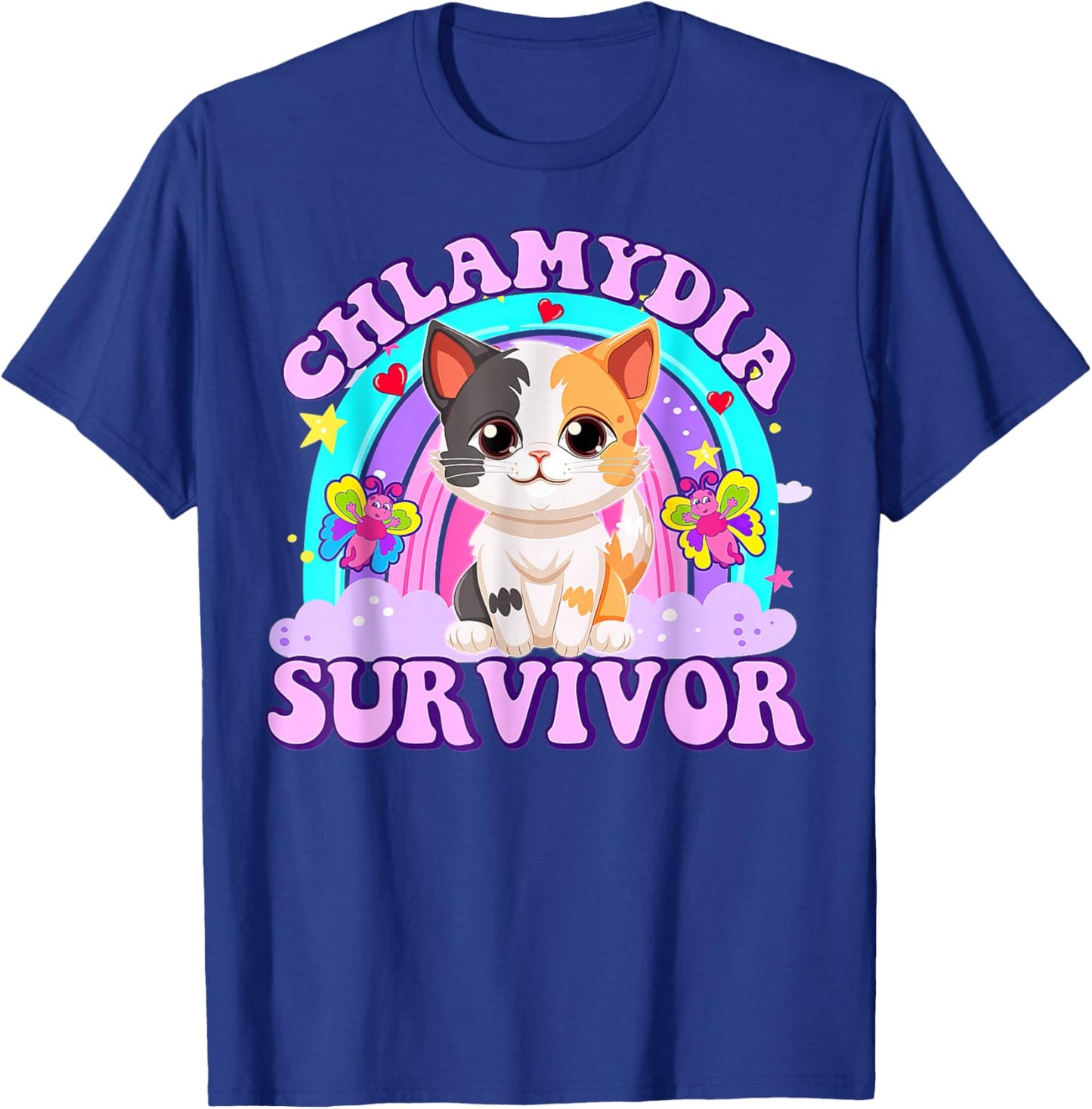 Chlamydia Survivor Cat Rainbow T-Shirt - T-Shirt | Royal