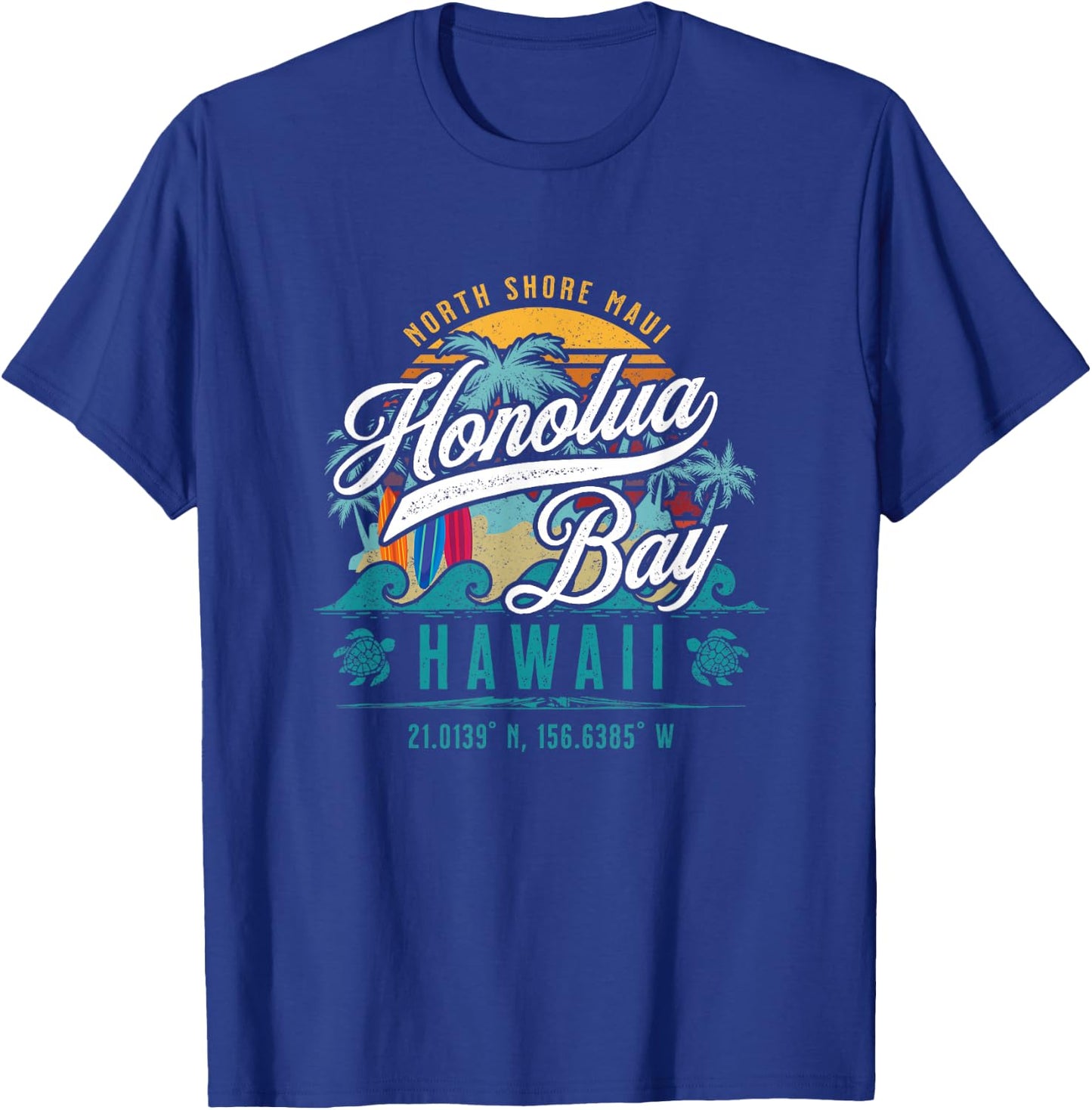 Honolua Bay North Shore Maui Hawaii Retro Sun Surf Snorkel T-Shirt - T-Shirt | Royal