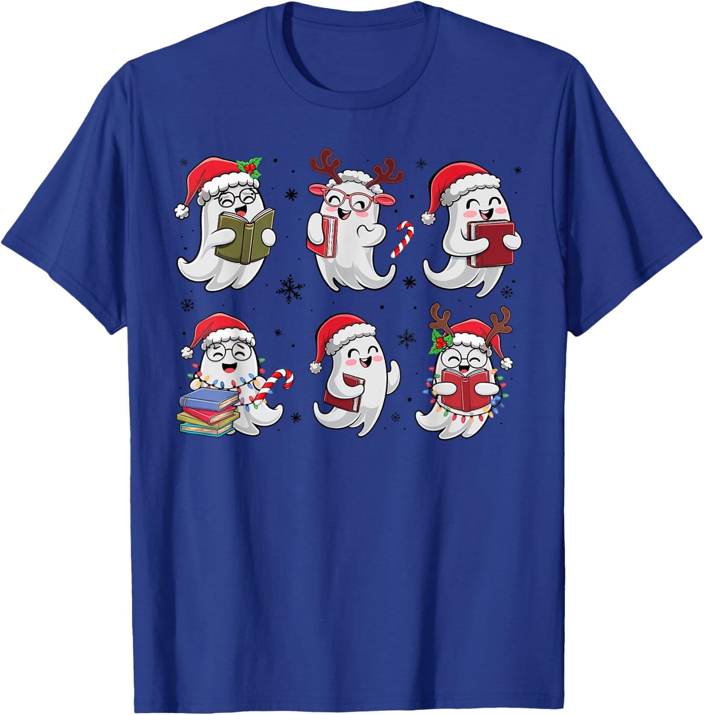 Funny Ghost Book Reading Christmas Books Lover Teacher Kids T-Shirt - T-Shirt | Royal