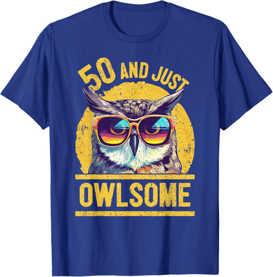 50th Birthday Owl Lover Age 50 Years T-Shirt - T-Shirt | Royal