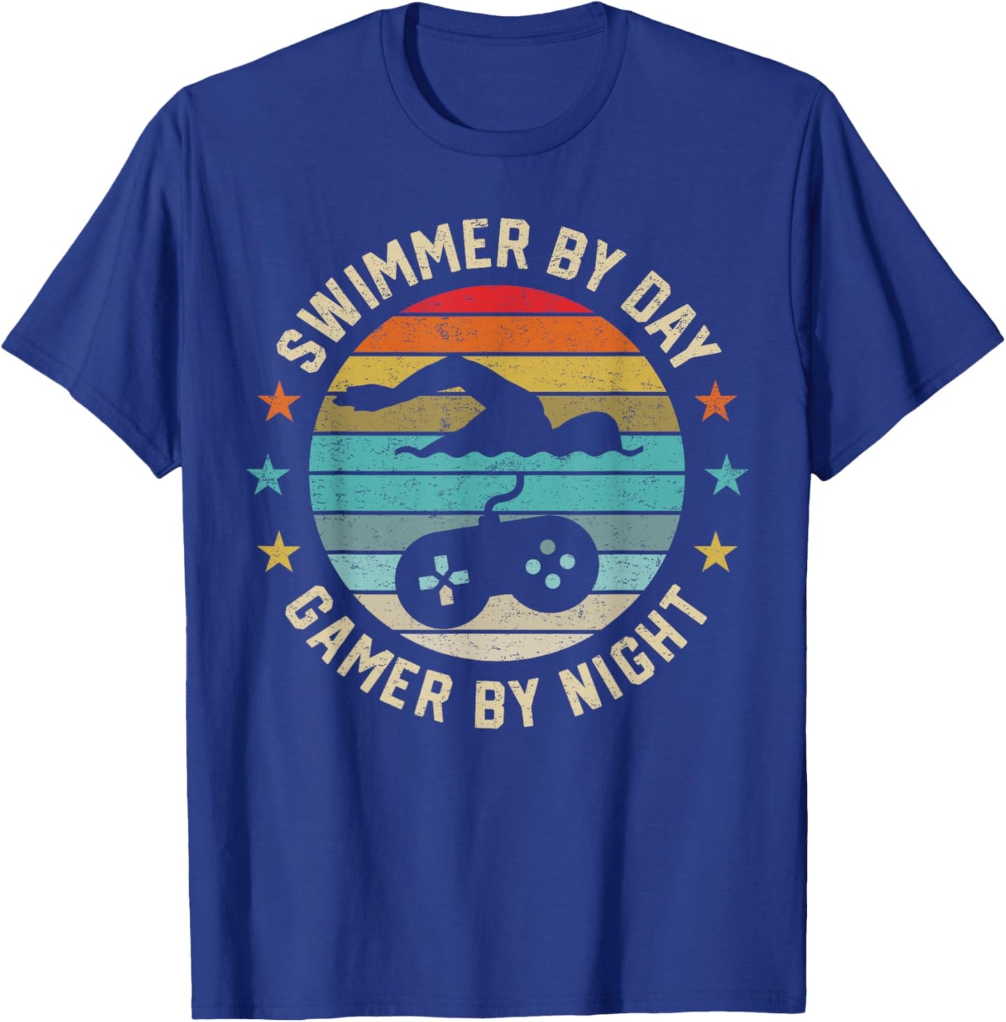 Swimmer by Day Gamer by Night Swimming Swim Lover Gaming T-Shirt - T-Shirt | Royal