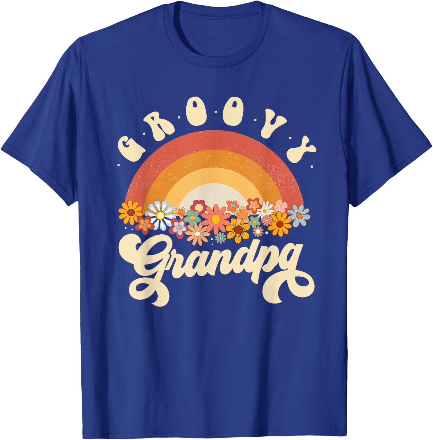 Groovy Grandpa Retro Rainbow Colorful Flowers Design T-Shirt - T-Shirt | Royal