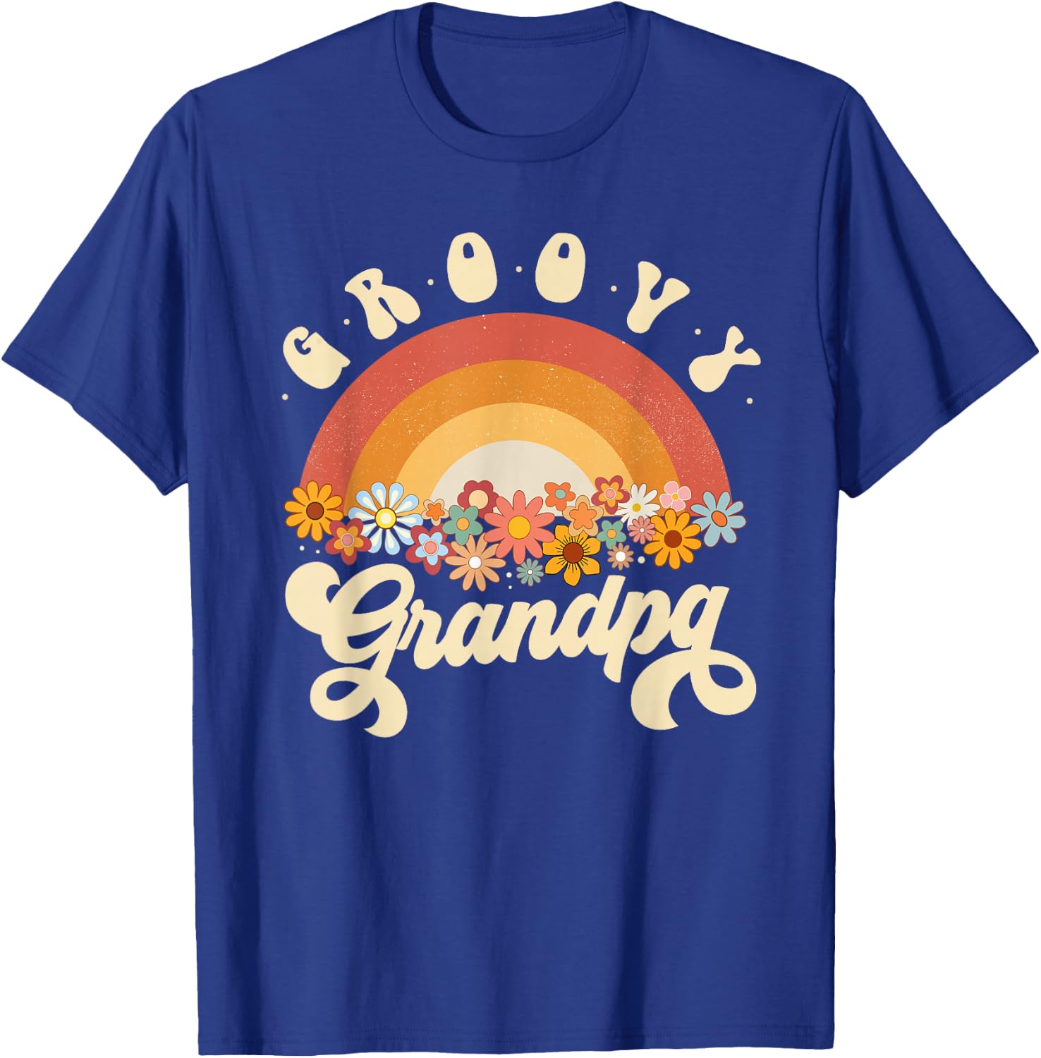 Groovy Grandpa Retro Rainbow Colorful Flowers Design T-Shirt - T-Shirt | Royal