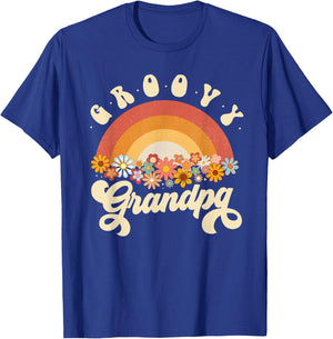 Groovy Grandpa Retro Rainbow Colorful Flowers Design T-Shirt - T-Shirt | Royal