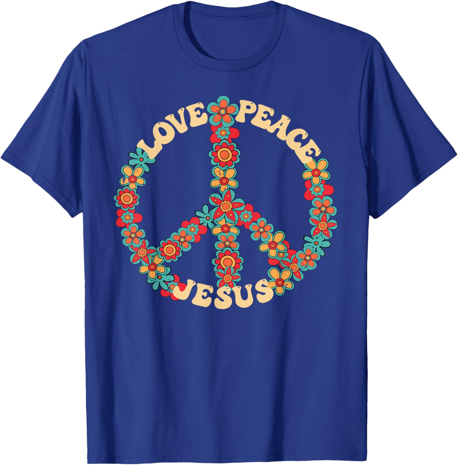 Love peace Jesus christian fun 60s 70s Costume Groovy Hippie T-Shirt - T-Shirt | Royal