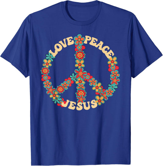 Love peace Jesus christian fun 60s 70s Costume Groovy Hippie T-Shirt - T-Shirt | Royal