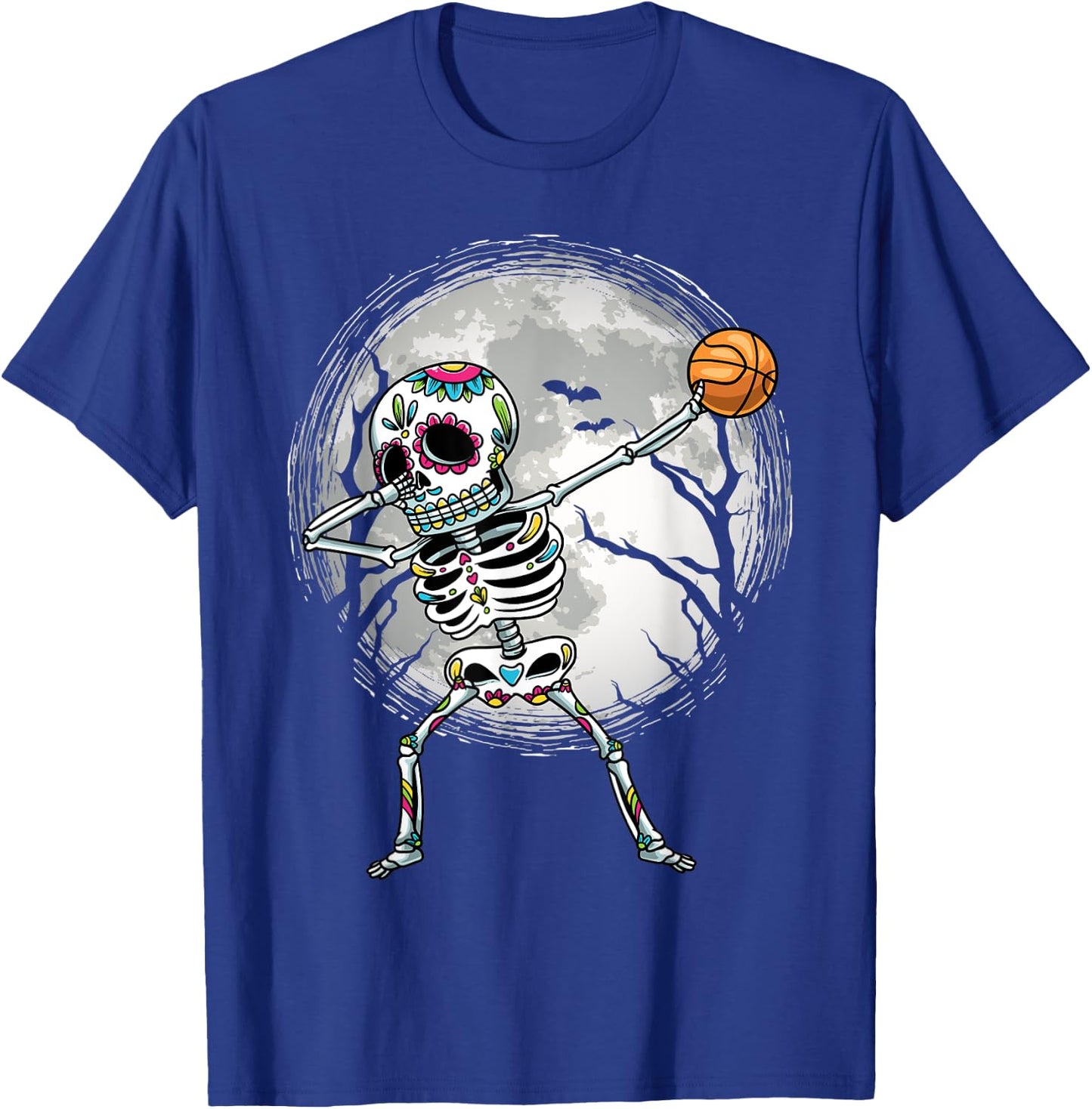 Dabbing Sugar Skull Skeleton Basketball Dia De Los Muertos T-Shirt - T-Shirt | Royal