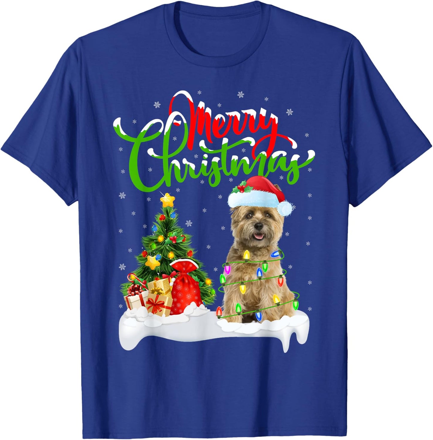 Xmas Tree Lights Santa Hat Cairn Terrier Dog Christmas Women Kids T-Shirt - T-Shirt | Royal