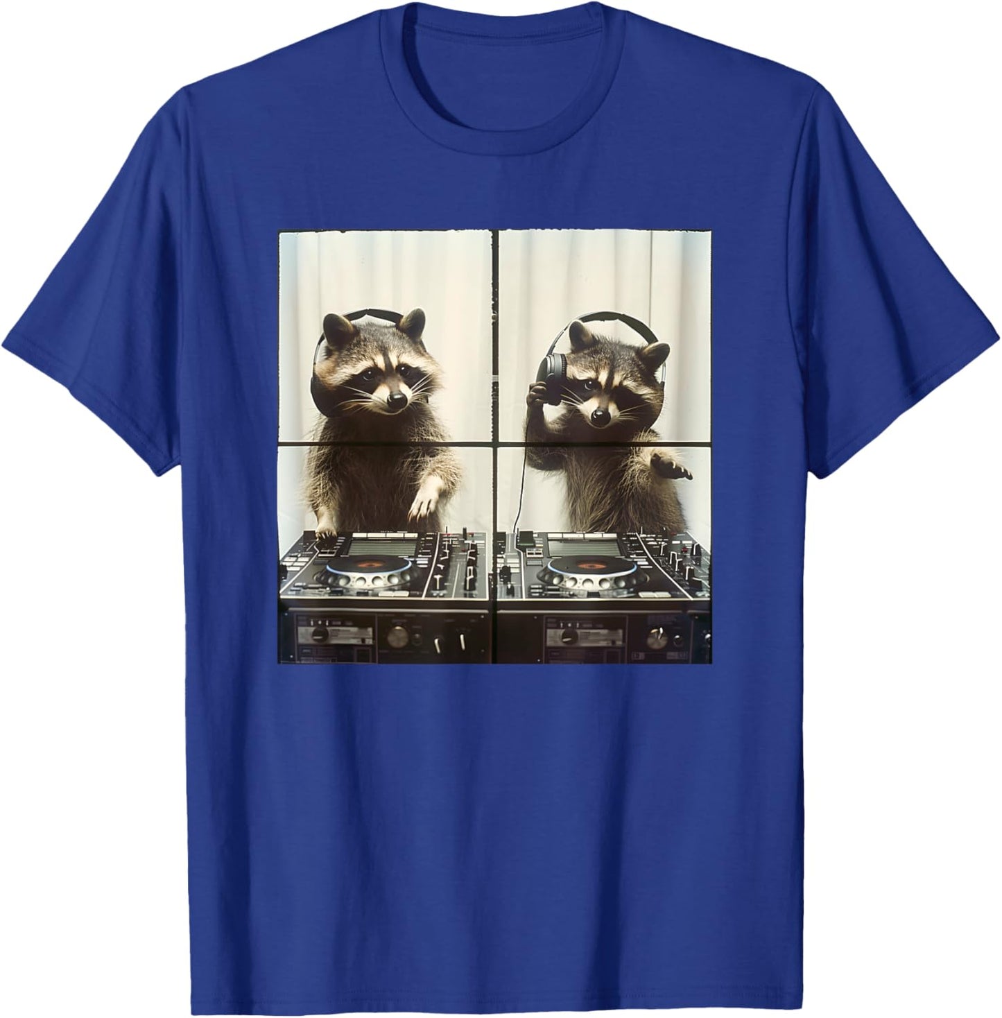DJ Raccoon Vinyl Turntables 90s EDM Music Raccoon DJ T-Shirt - T-Shirt | Royal