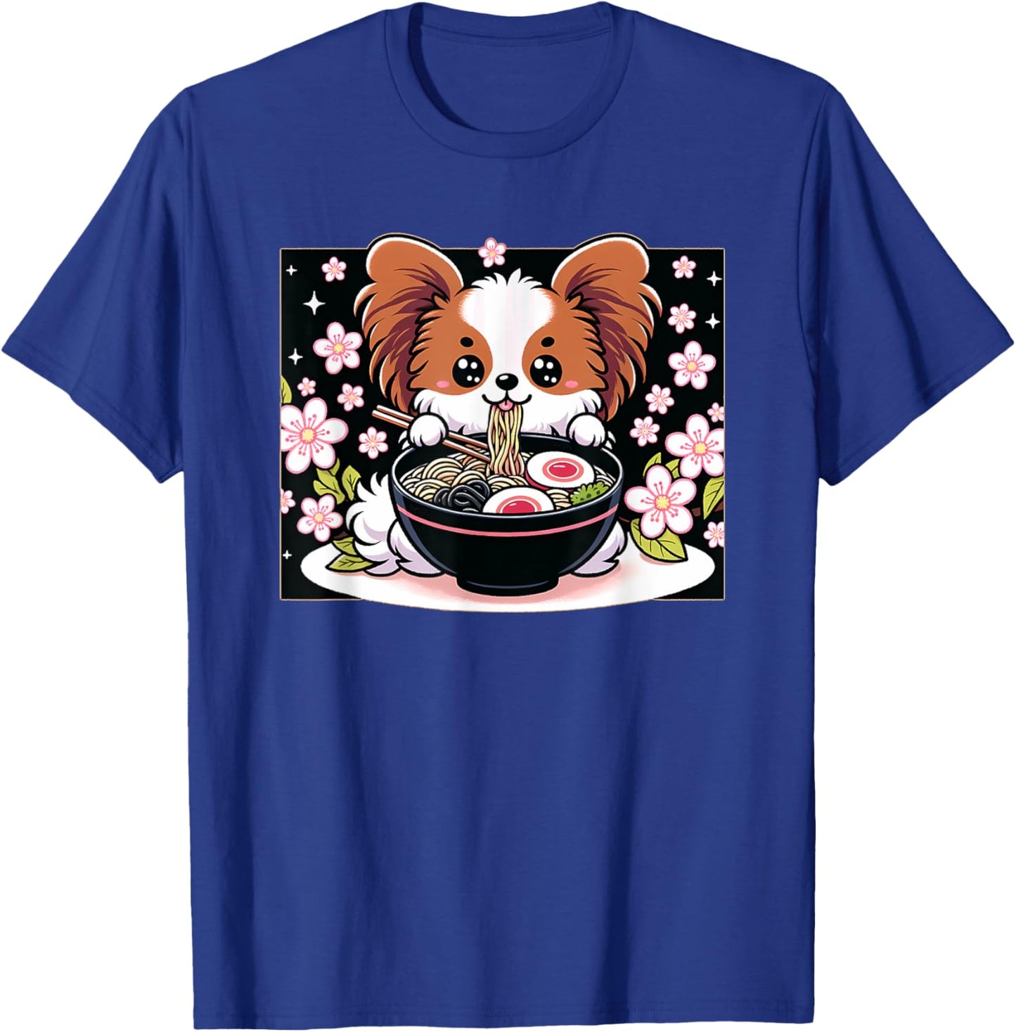 Kawaii Papillon dog Eating Ramen T-Shirt - T-Shirt | Royal