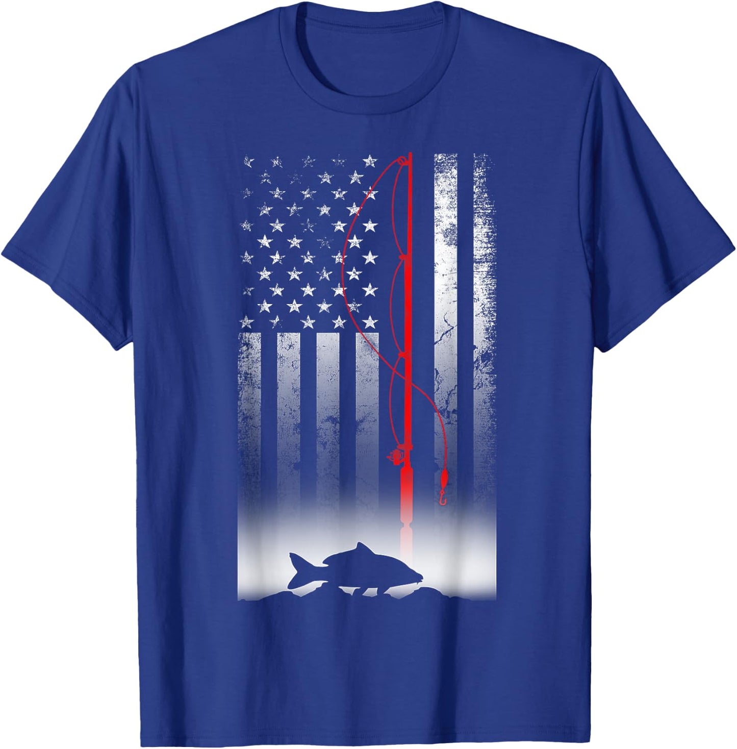 Fishing Pole American Flag Gift Patriotic Fisherman T-Shirt - T-Shirt | Royal