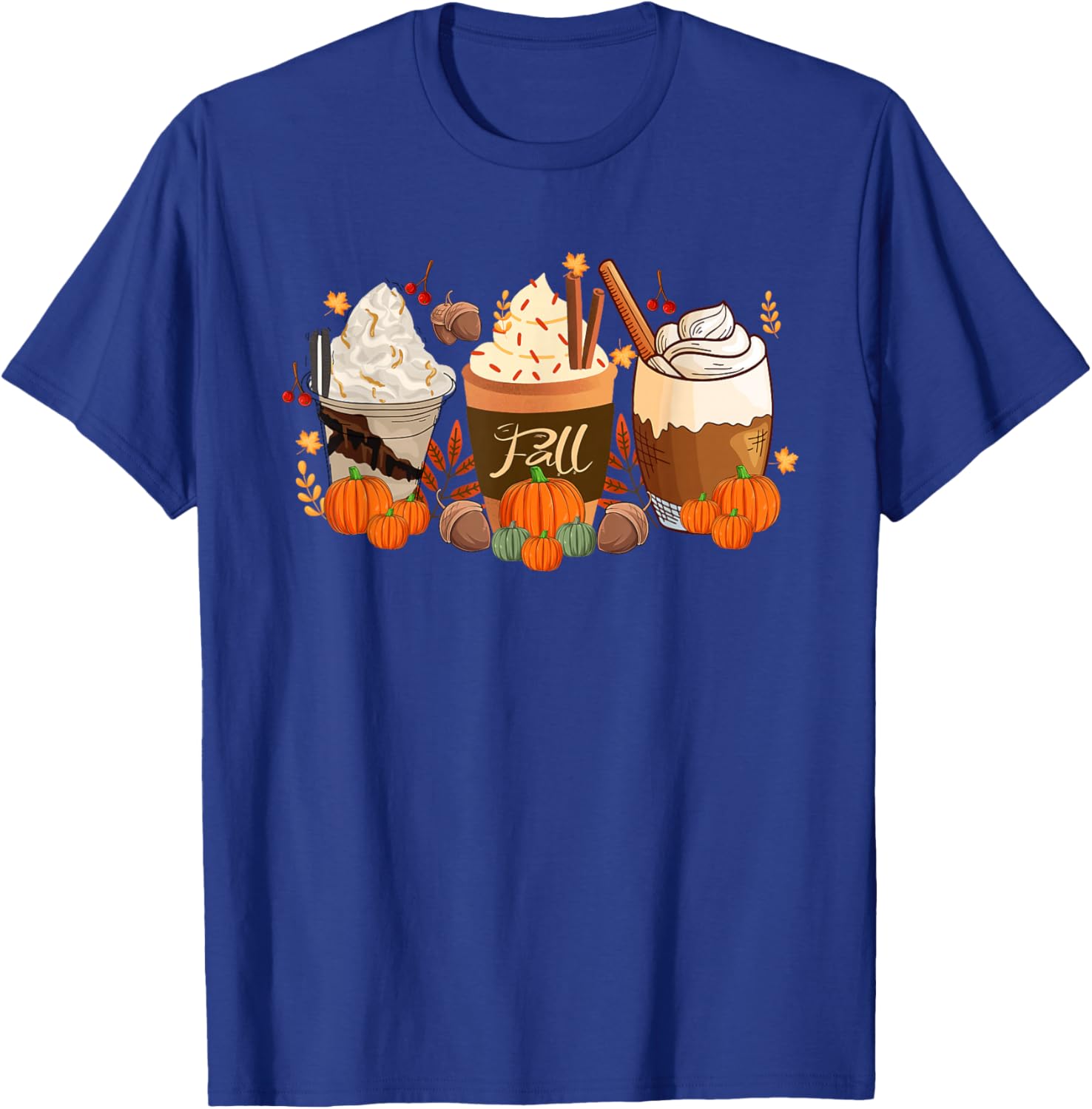Fall Coffee Halloween Pumpkin Spice Latte Drink Cup T-Shirt - T-Shirt | Royal