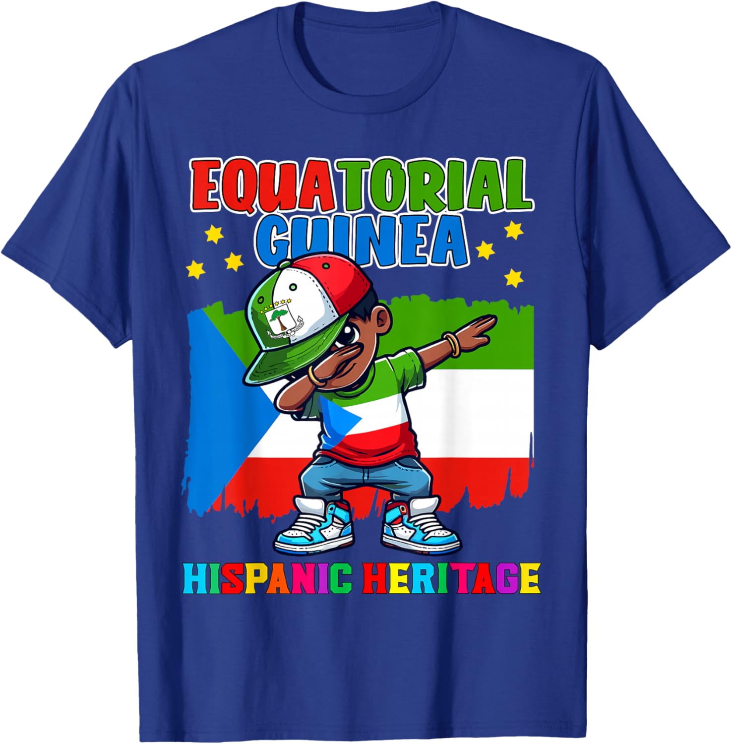 Equatorial Guinea Dabbing Kid Hispanic Heritage Celebration T-Shirt - T-Shirt | Royal
