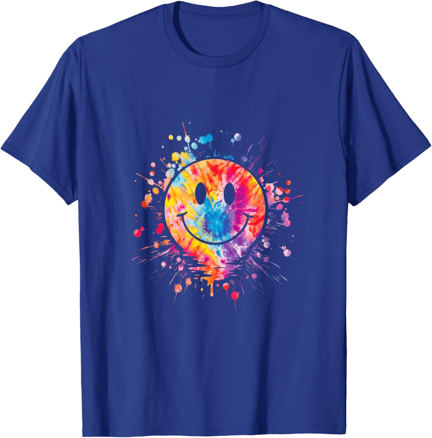 Retro Happy Face Rainbow Tie Dye Splatter 70s Peace Smile , Black, S T-Shirt - T-Shirt | Royal