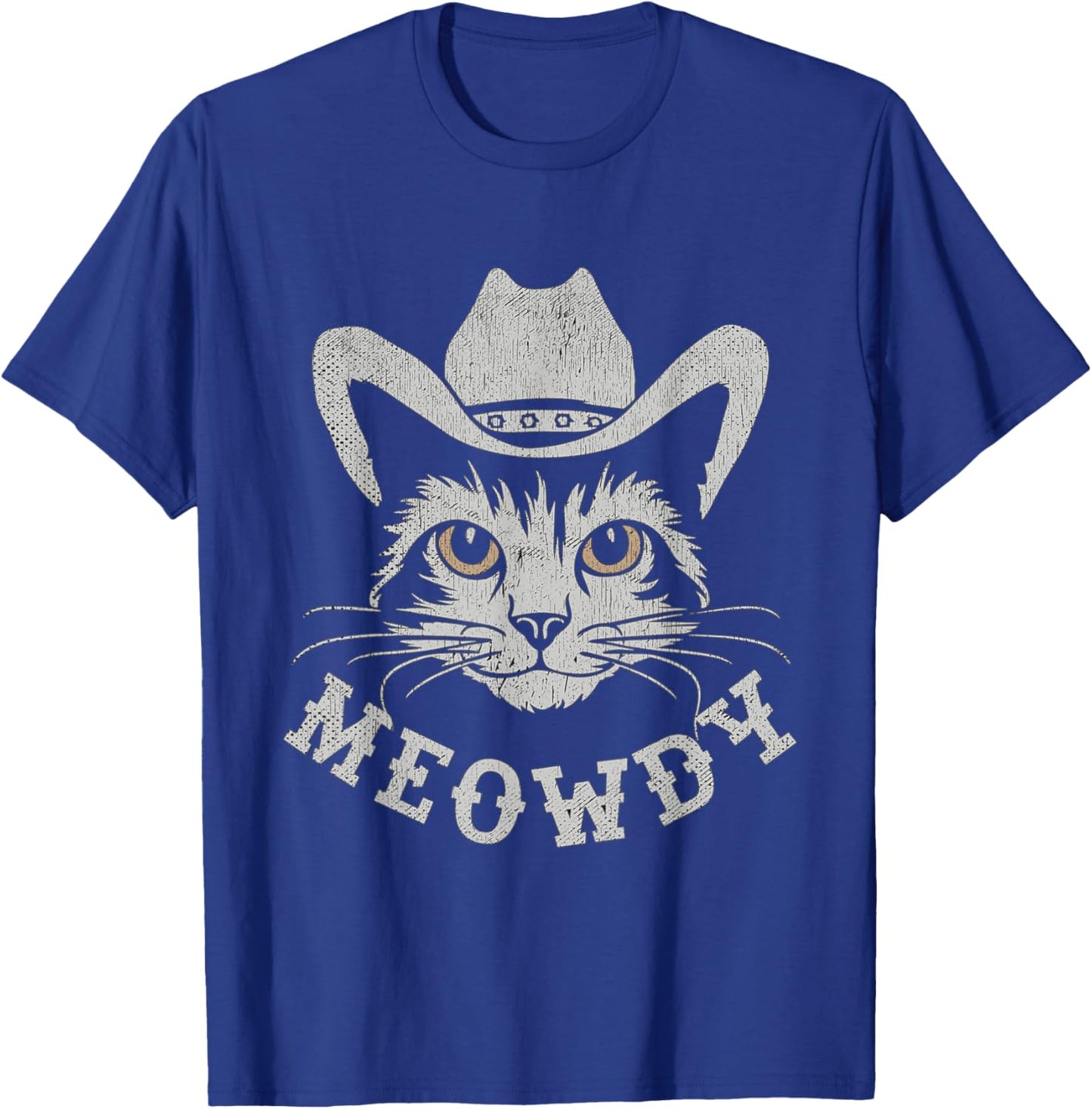 Retro Cowboy Hat Farmer Gifts For Cowgirls Cowboys Meowdy Cat Horse Rider Men Women Kids T-Shirt - T-Shirt | Royal