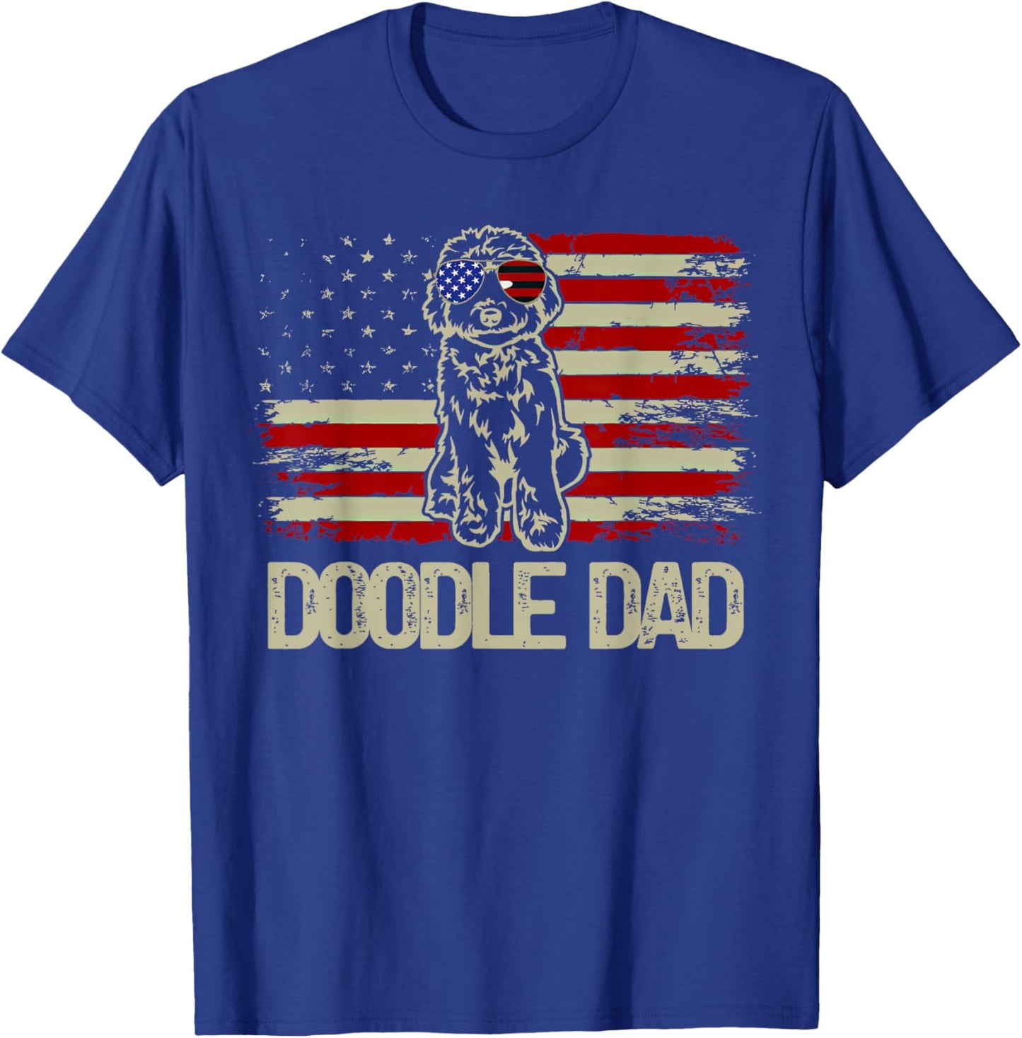 Patriotic Doodle Dad Goldendoodle American Flag 4th of July Women Men T-Shirt - T-Shirt | Royal