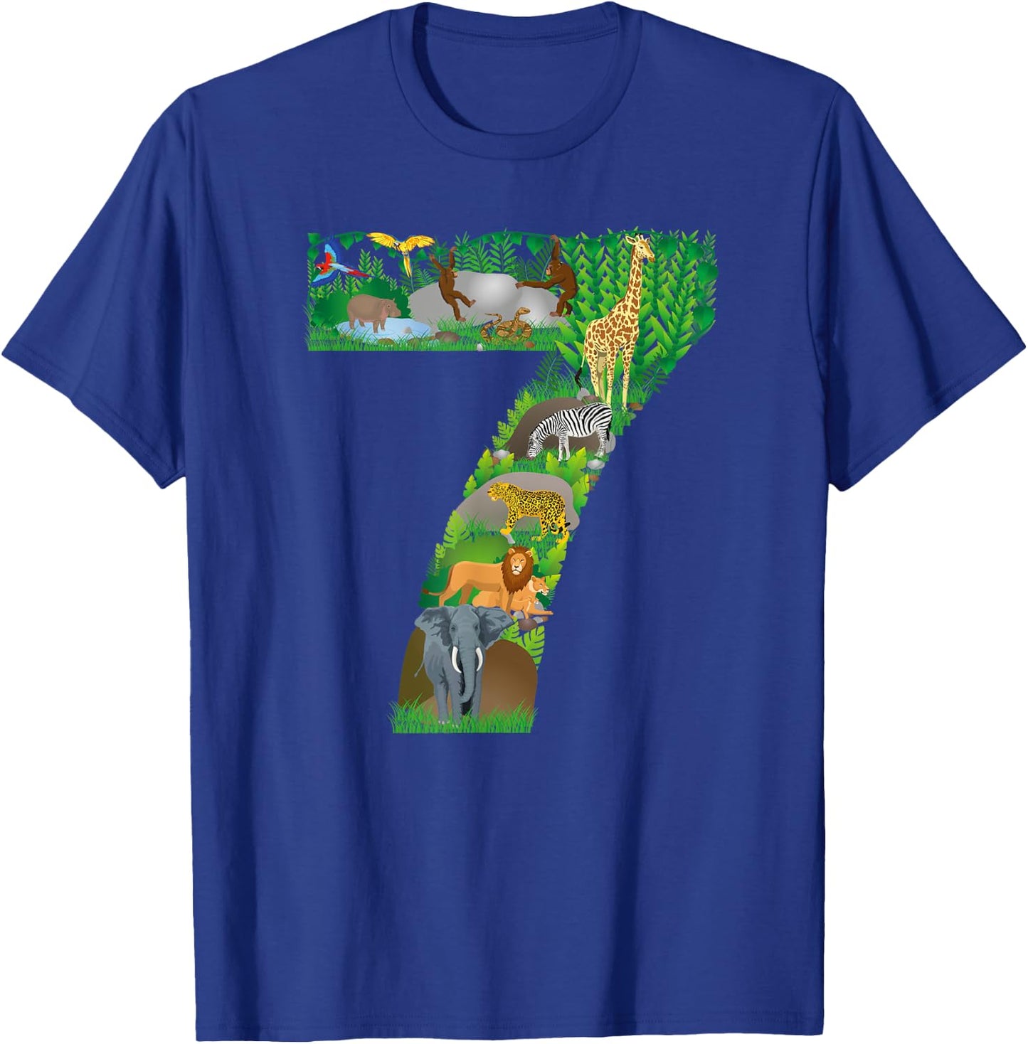 Safari Jungle Zoo Theme Animals Seventh Birthday number 7 T-Shirt - T-Shirt | Royal