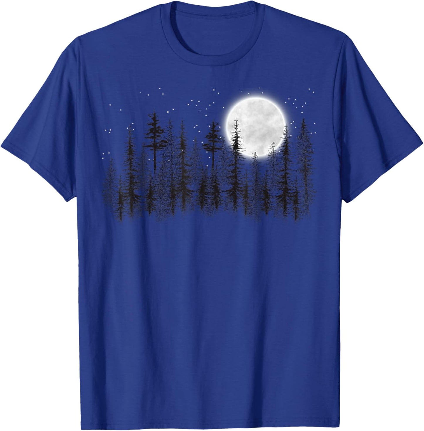 Mountain nature forest pine trees retro moon and stars T-Shirt - T-Shirt | Royal