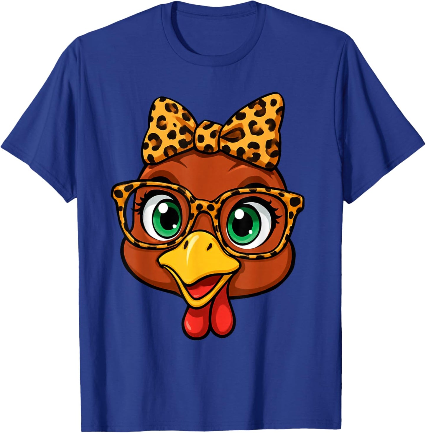 Thanksgiving Turkey Face Leopard with Glasses Bow Women Girl T-Shirt - T-Shirt | Royal