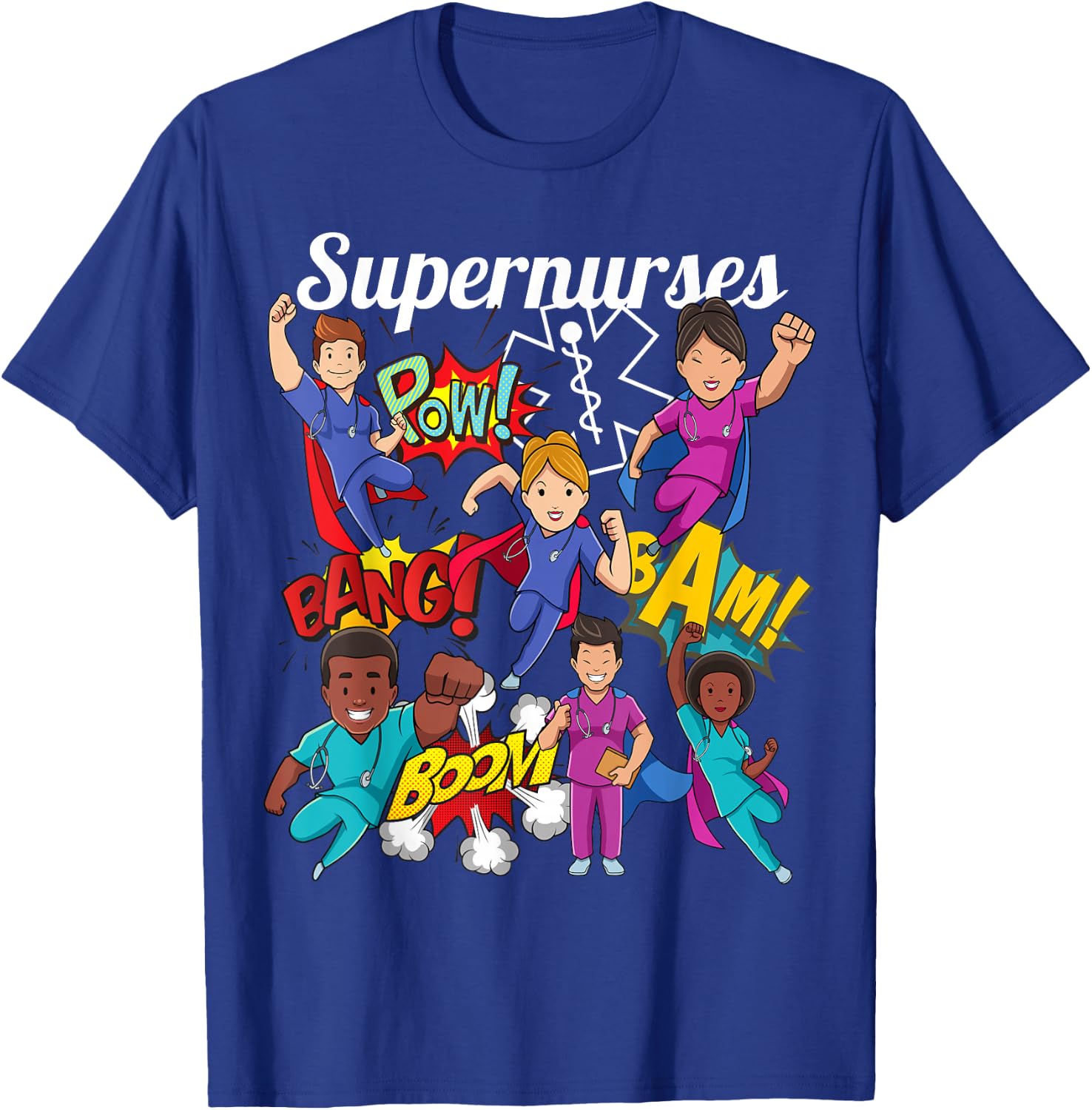 Supernurses Super Hero Comic Superhero Style RN Nursing Gift T-Shirt - T-Shirt | Royal