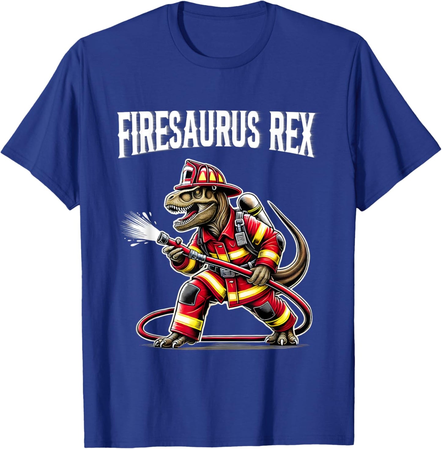 Firefighter T Rex Dinosaur Shirt Firesaurus Fireman Kids Boy T-Shirt - T-Shirt | Royal