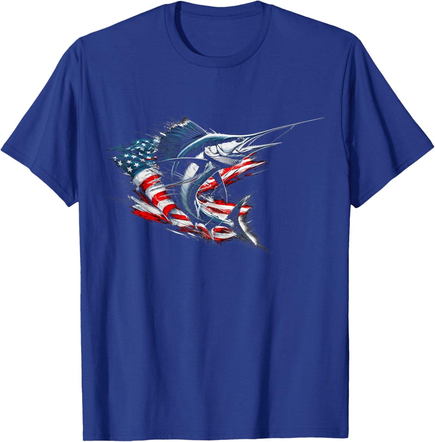 Sailfish American Flag Patriotic Fishing Graphic Design T-Shirt - T-Shirt | Royal