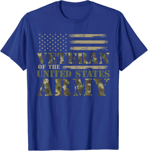 Veteran of The United States Army Camouflage US Flag Veteran T-Shirt - T-Shirt | Royal