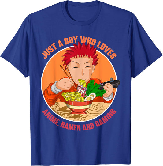 Just A Boy Who Loves Anime Ramen And Gaming Japan Anime T-Shirt - T-Shirt | Royal