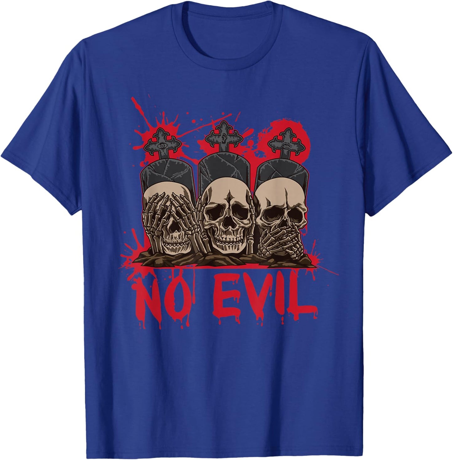 See Speak Hear No Evil Skulls Halloween Bloody Damage T-Shirt - T-Shirt | Royal