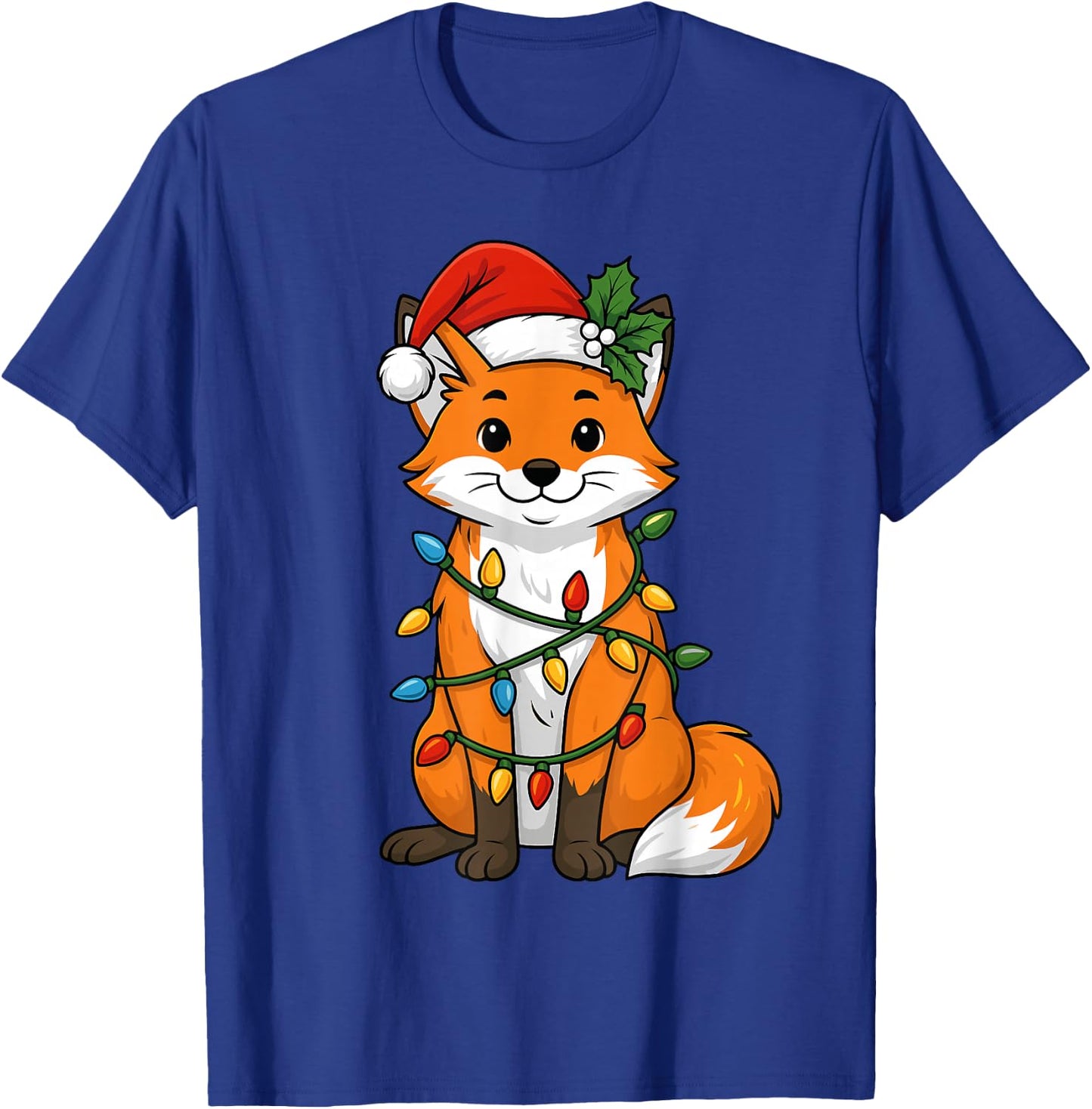 Fox Christmas Tree Lights Pajamas Girls Boys Xmas T-Shirt - T-Shirt | Royal