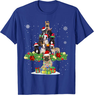 Ugly Sweater Christmas Tree French Bulldog Dog Xmas Lights Men Women Kids T-Shirt - T-Shirt | Royal