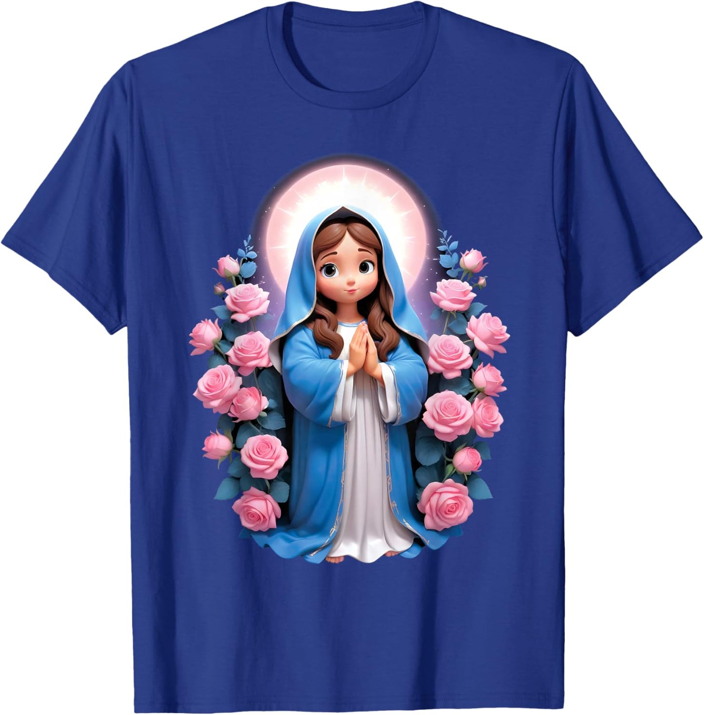 Blessed Mother Mary Mother of Jesus Roses Our Lady Catholic T-Shirt - T-Shirt | Royal