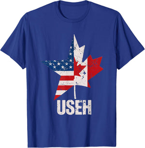 USEH Canada USA Flag Maple Leaf American Canadian T-Shirt - T-Shirt | Royal