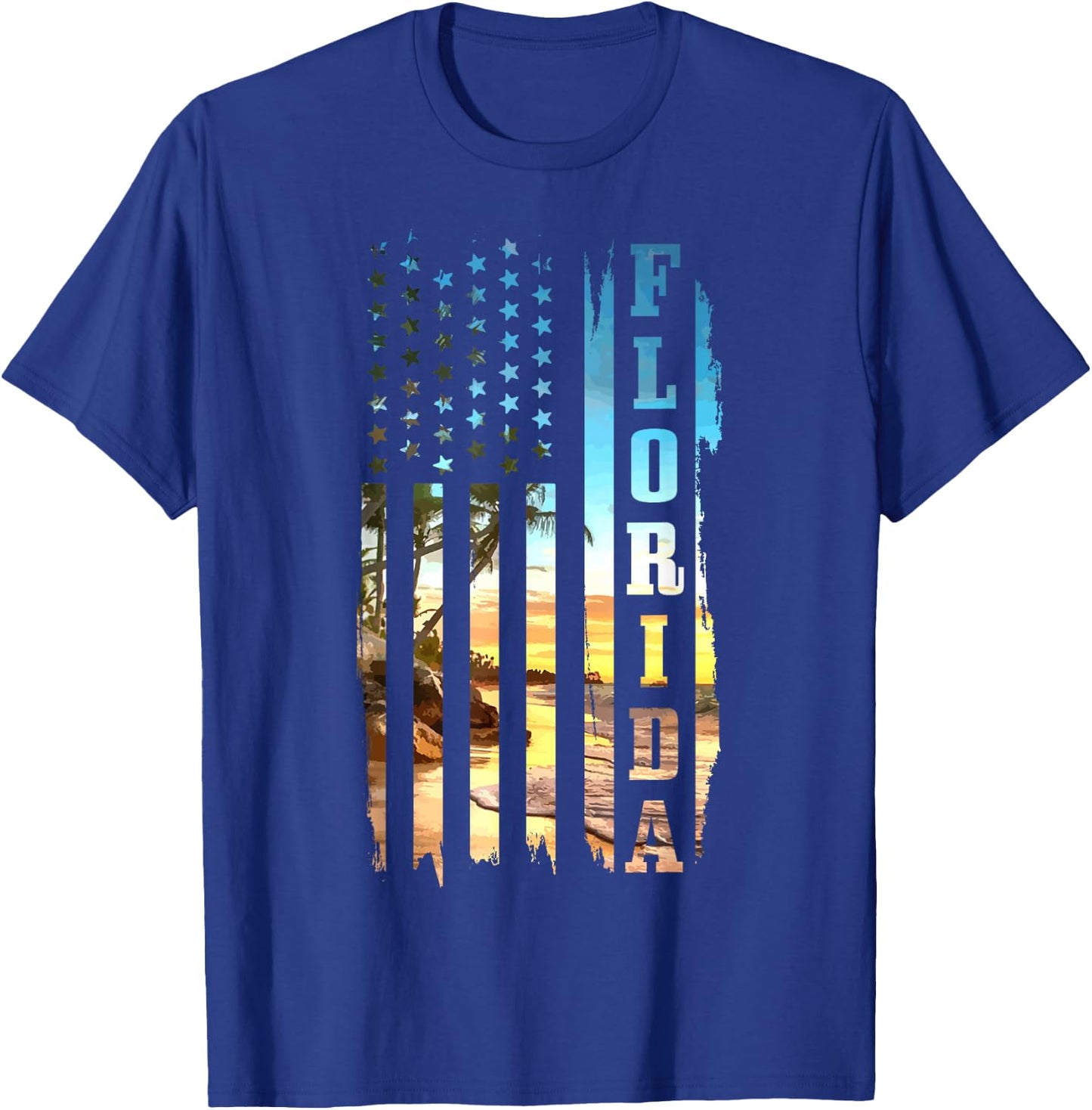 Florida American Flag Pride Beach Surfer T-Shirt - T-Shirt | Royal