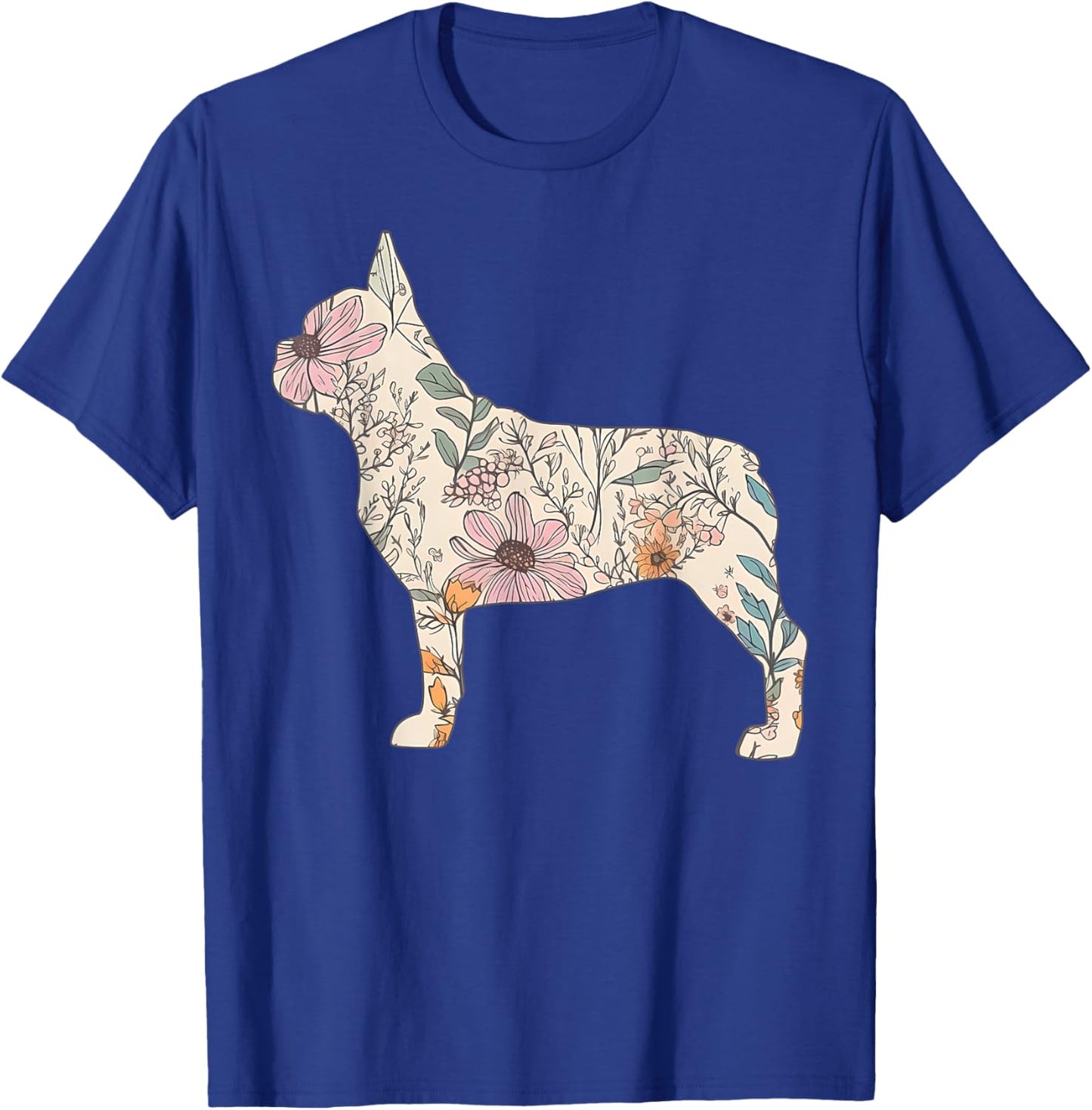 Floral French Dog Silhouette Dog Pet French Bulldog Flower Women T-Shirt - T-Shirt | Royal