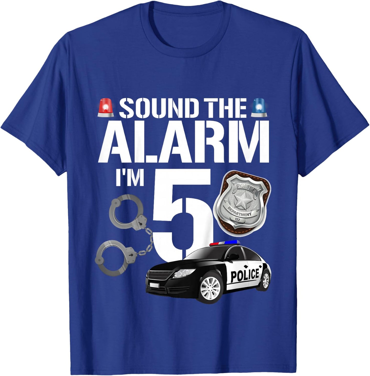 Kids 5 Year Old Police Birthday Officer Cop Car 5th Gift Boy T-Shirt - T-Shirt | Royal