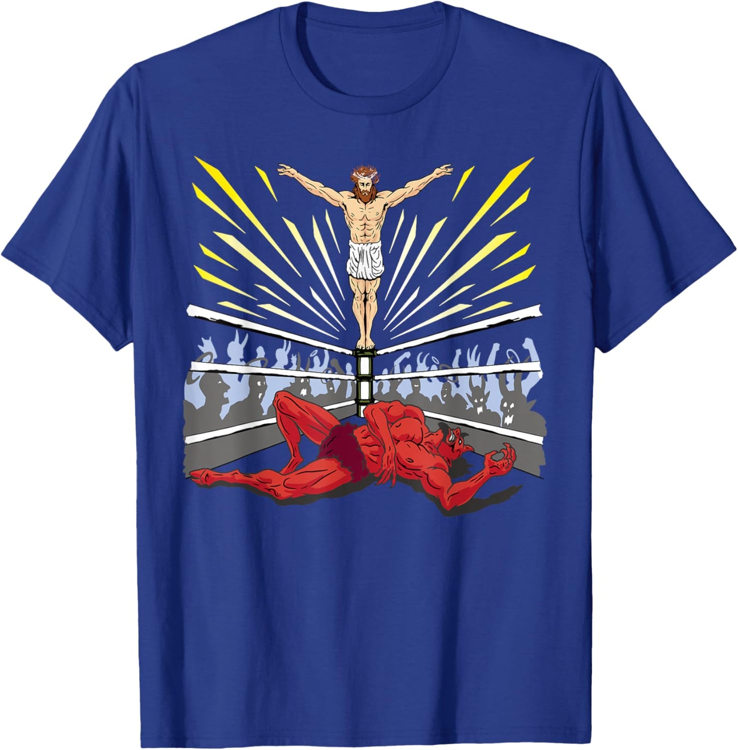 Wrestling Costume Jesus Devil Comic Outfit Christian Graphic T-Shirt - T-Shirt | Royal