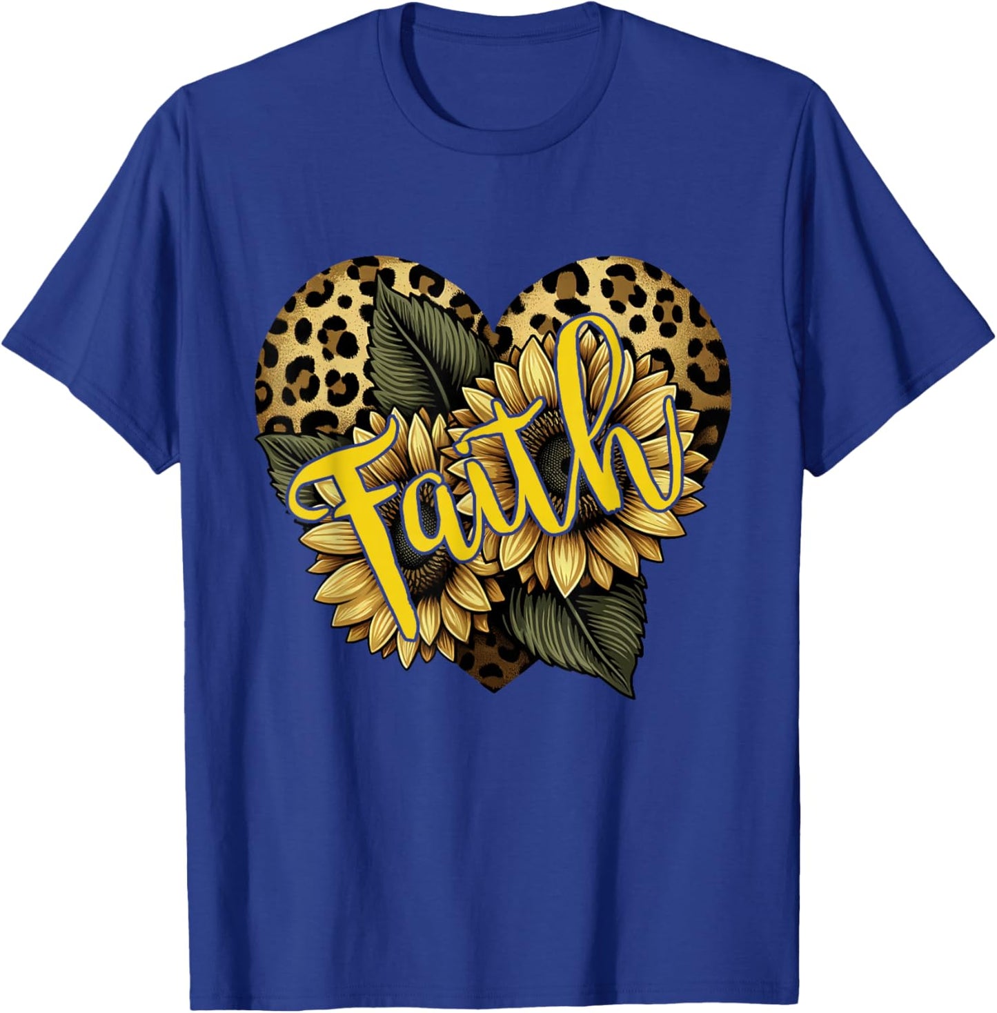 Faith Leopard Cheetah Print Heart Sunflower Christian Faith T-Shirt - T-Shirt | Royal