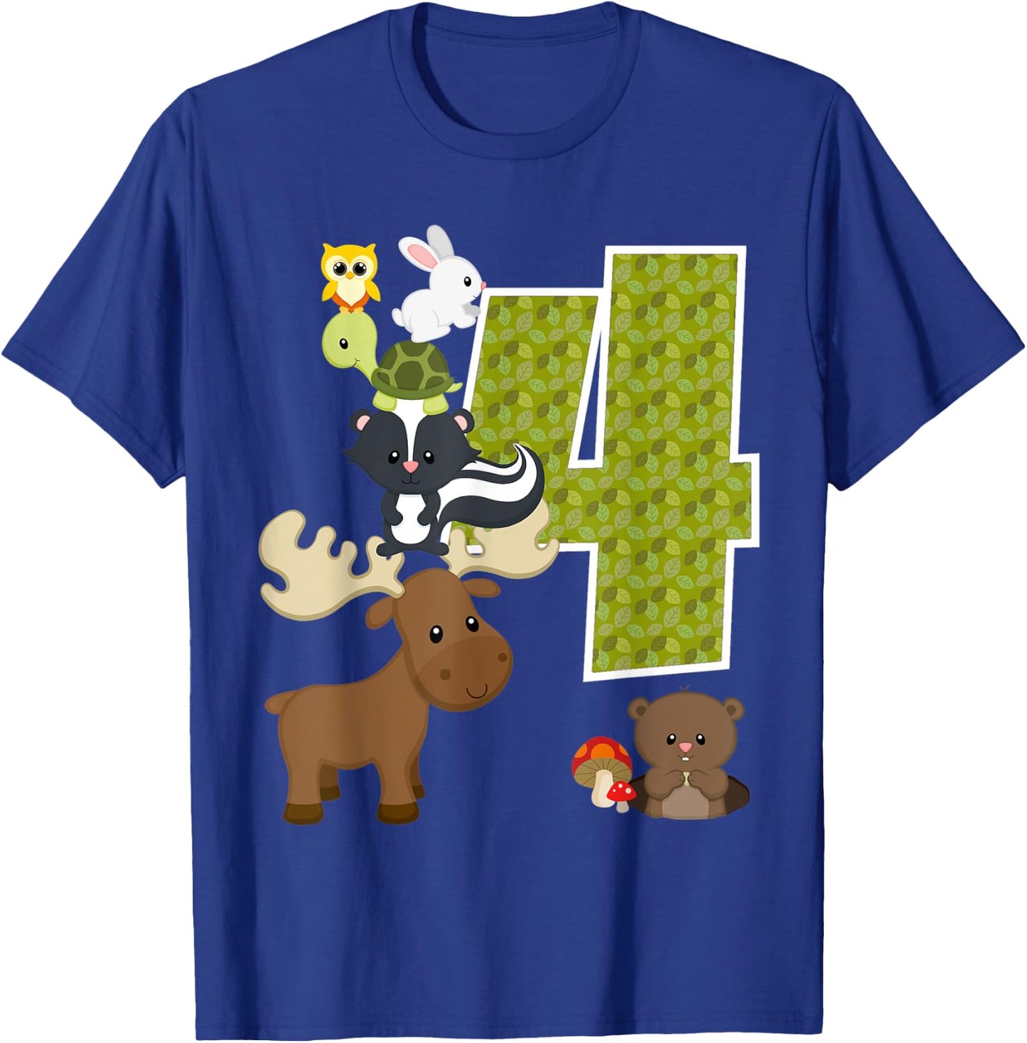 Forest Woodland Animals 4th birthday Party 4 Year Old T-Shirt - T-Shirt | Royal