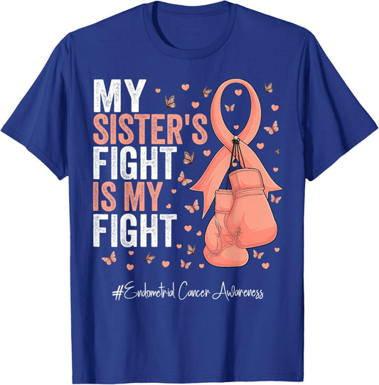 Peach Ribbon Sister Endometrial Cancer Awareness T-Shirt - T-Shirt | Royal