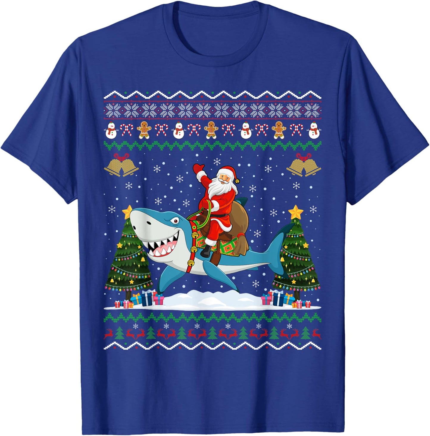 Shark Ugly Xmas Gift Santa Riding Shark Christmas T-Shirt - T-Shirt | Royal