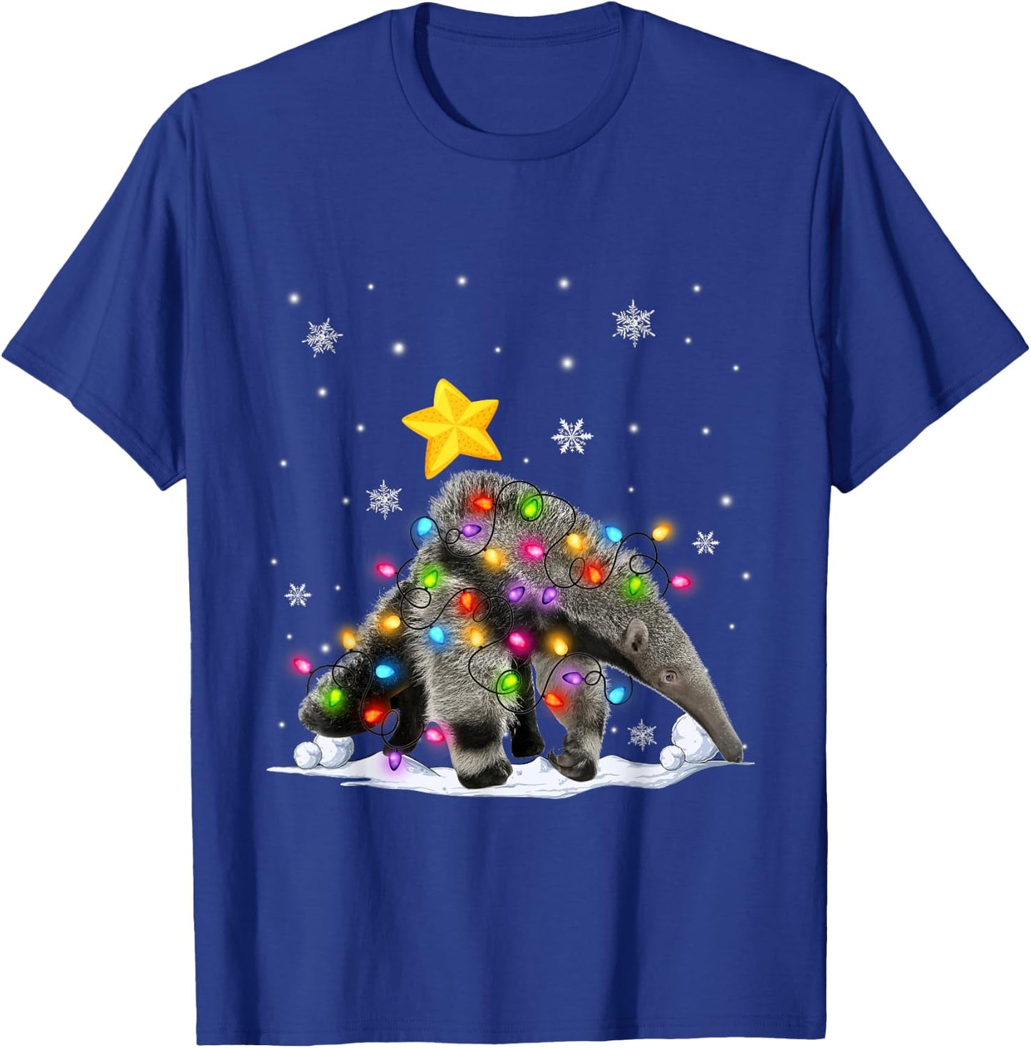 Funny Xmas Anteater Animals Lover Christmas Tree Lights T-Shirt - T-Shirt | Royal