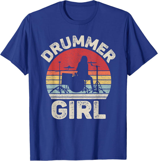 Vintage Retro Drummer Girl Shirt Drummer Gifts T-Shirt - T-Shirt | Royal