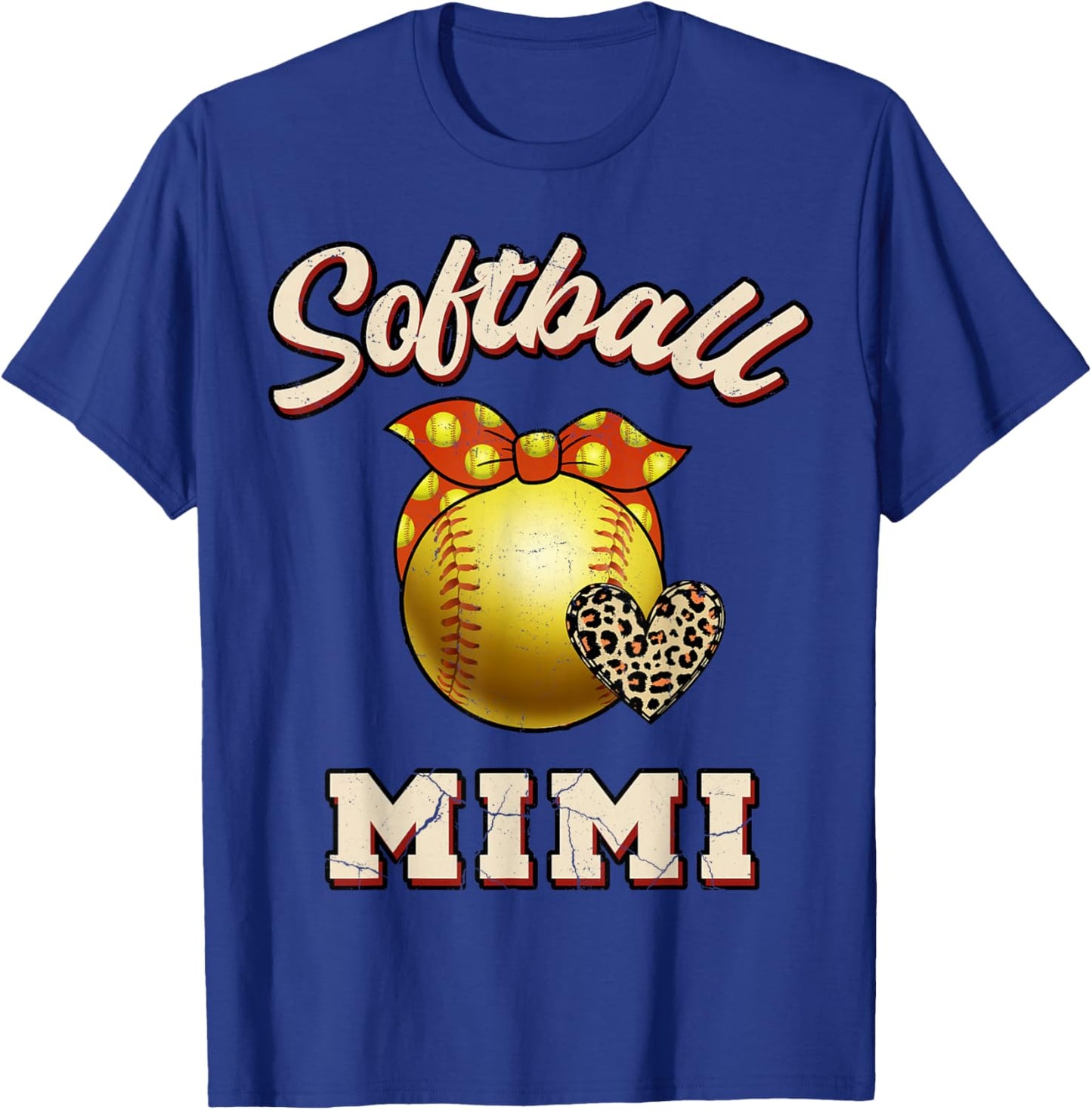 Softball Mimi Leopard Heart Fans Mother's Day Gift T-Shirt - T-Shirt | Royal