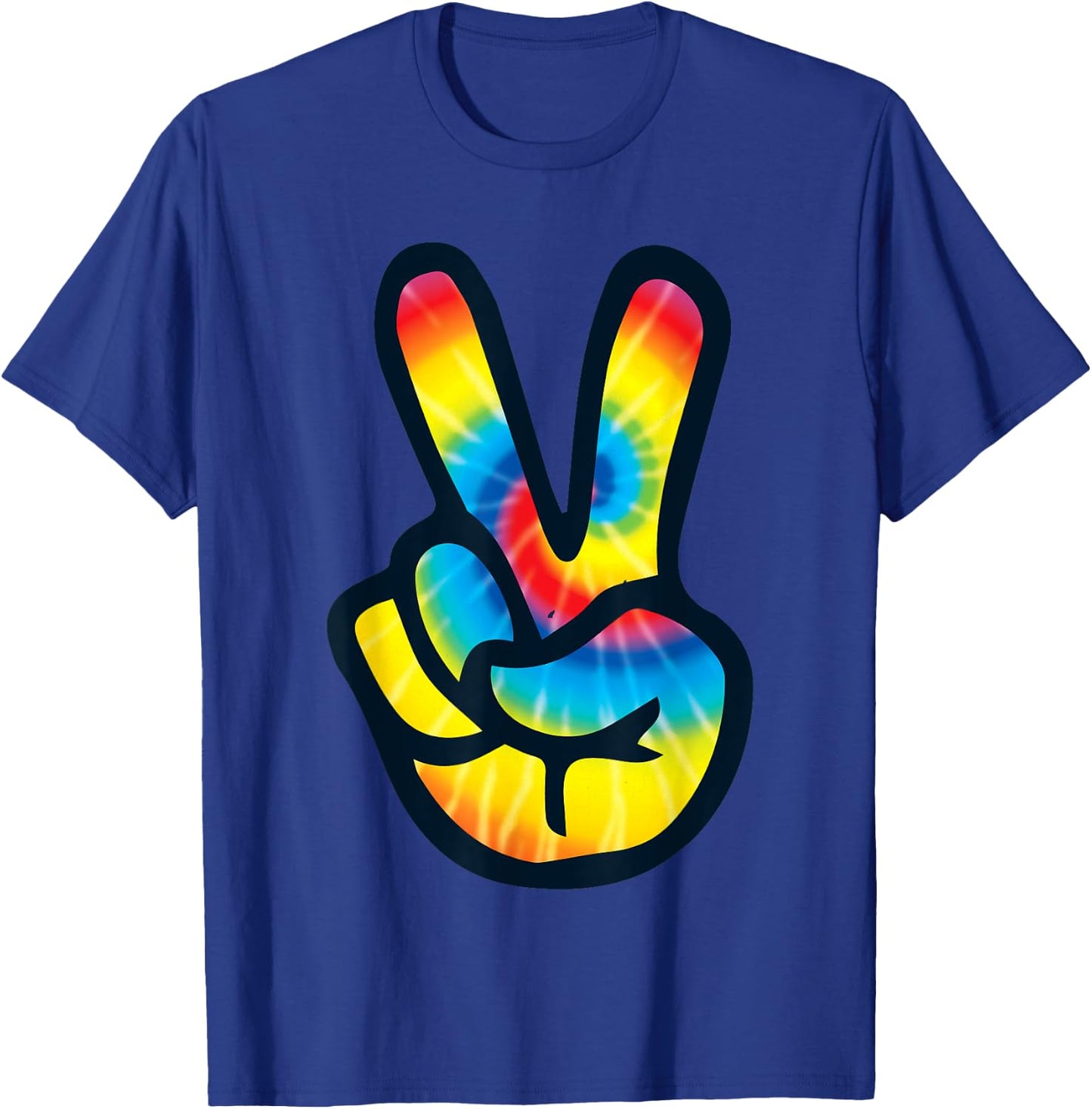 Tie Dye Peace Sign Hand | V Symbol 60s 70s 80s T-Shirt - T-Shirt | Royal