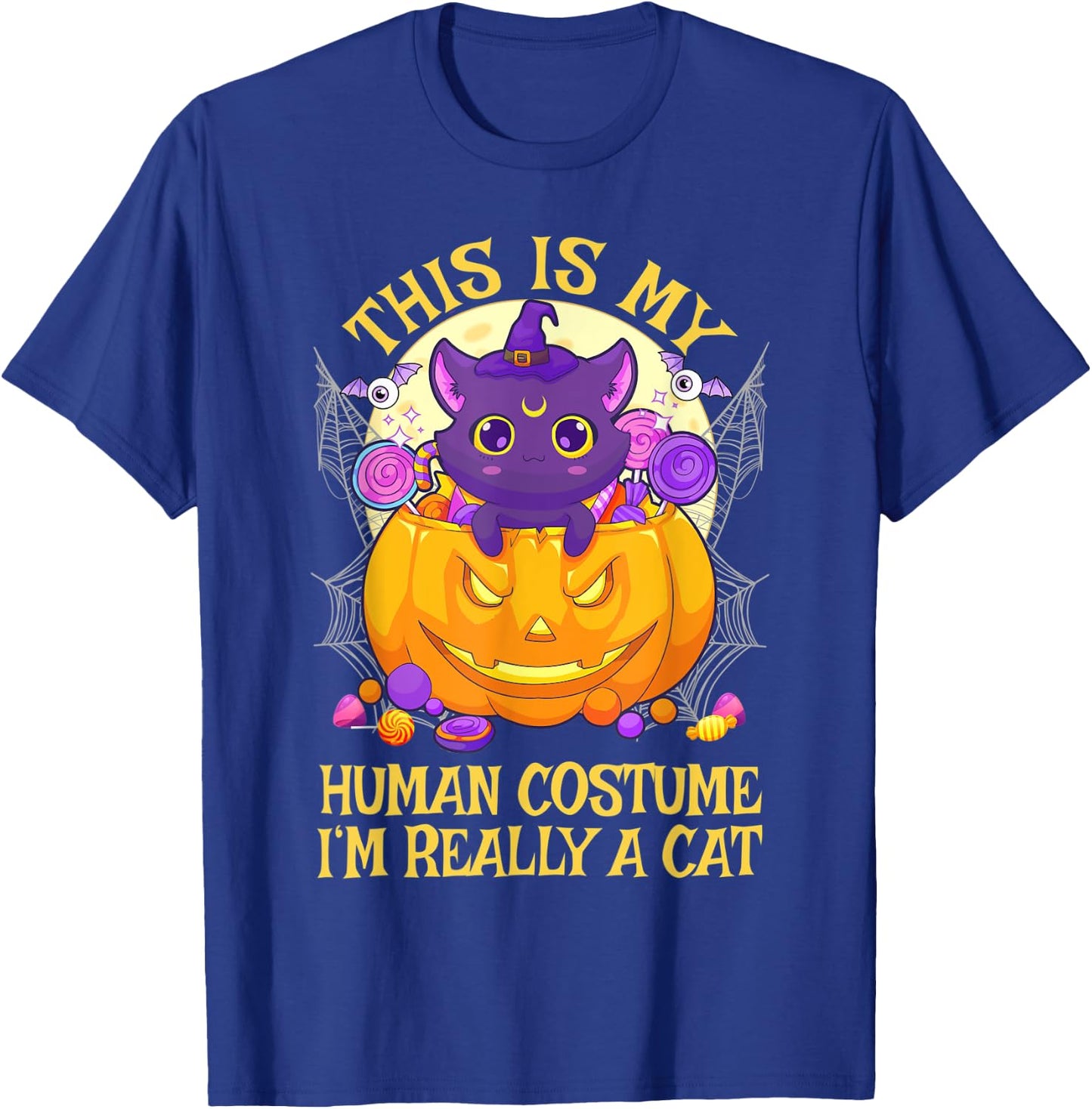This Is My Human Costume I'm Really A Cat Cute Halloween T-Shirt - T-Shirt | Royal