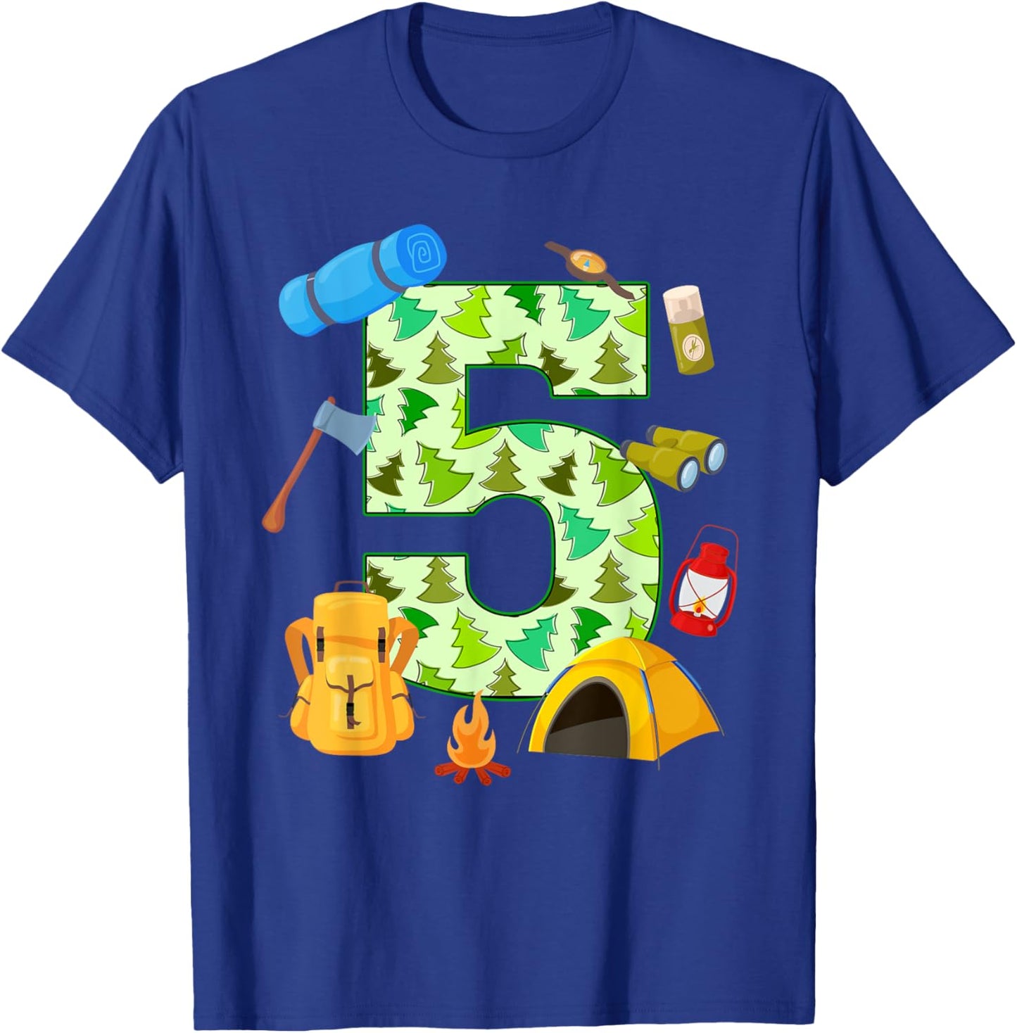 5th Birthday Camping Theme 5 Year Old Birthday Kids T-Shirt - T-Shirt | Royal