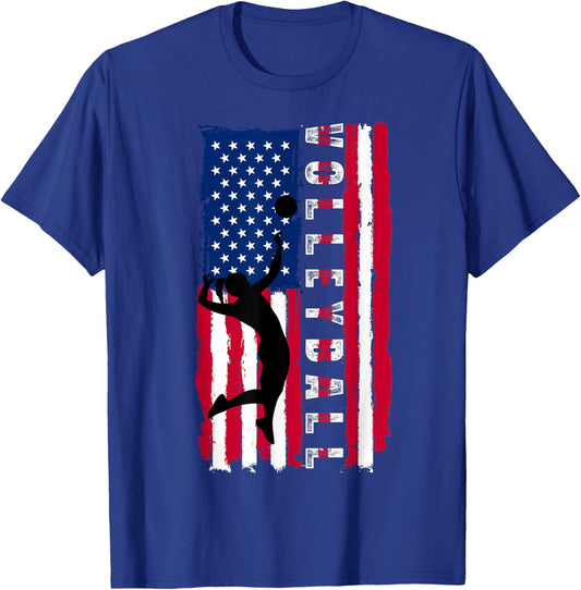 Patriotic Volleyball American USA Flag 4th of July Girl Teen T-Shirt - T-Shirt | Royal