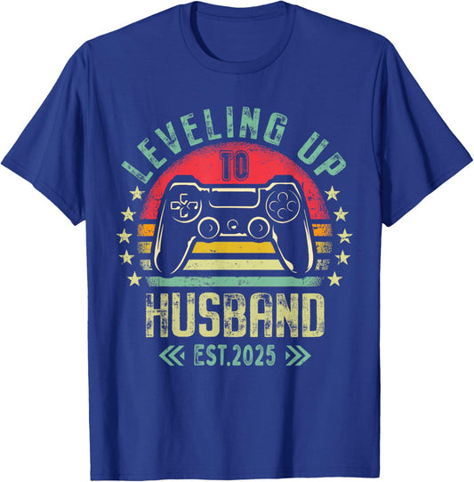 Engagement for Gamer Groom Leveling Up To Husband 2025 T-Shirt - T-Shirt | Royal